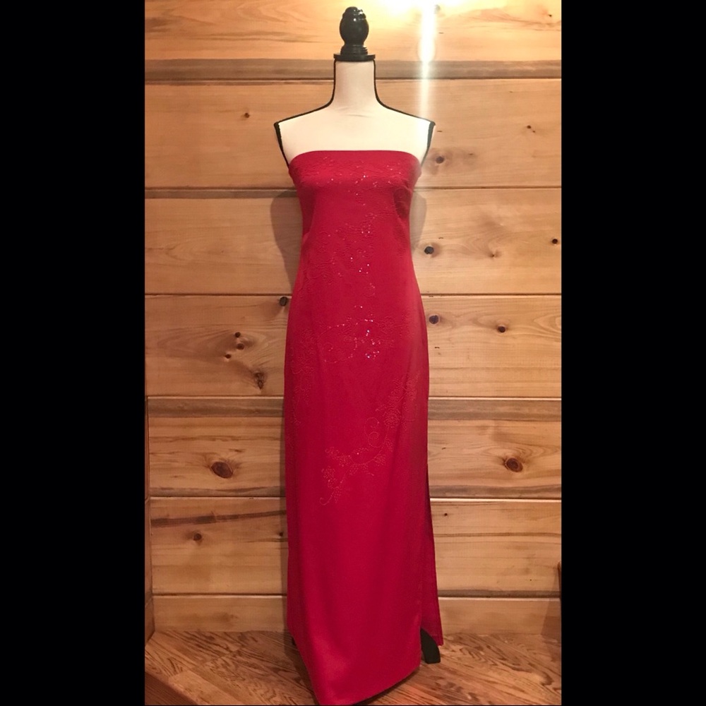 Strapless Red Dress with Slit on Side